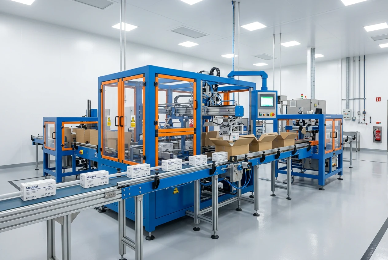 Sinocare (Sannuo Biosensors) — Four vertical monoblocks and two robotic palletizers for glucose diagnostics